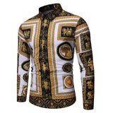 Fashion Luxury Royal Shirt Korean Style Men Baroque Floral Print Chemise Homme Manche Longue Slim Fit Male Casual Dress Shirt