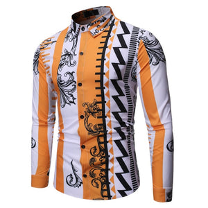 Fashion Luxury Royal Shirt Korean Style Men Baroque Floral Print Chemise Homme Manche Longue Slim Fit Male Casual Dress Shirt