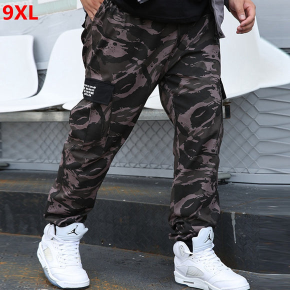 Autumn large size overalls men's tide brand casual pants men's outdoor trend plus size loose camouflage jogger pants 9XL 8XL 7XL