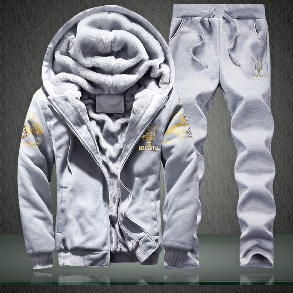 Men Leisure Set Winter Students Sports Clothing Brushed And Thick Hoodie Hooded Coat Two-Piece Set