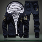 Men Leisure Set Winter Students Sports Clothing Brushed And Thick Hoodie Hooded Coat Two-Piece Set