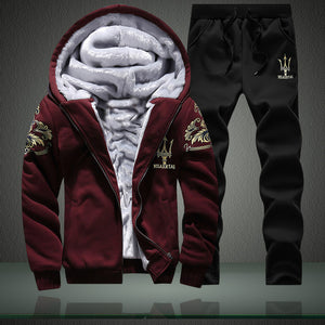 Men Leisure Set Winter Students Sports Clothing Brushed And Thick Hoodie Hooded Coat Two-Piece Set