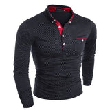 2019 New Spring Fashion Mens Dot Long Sleeve polo Shirts Stand Collar Male solid Polo Shirt free shipping plus size M-3XL