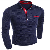 2019 New Spring Fashion Mens Dot Long Sleeve polo Shirts Stand Collar Male solid Polo Shirt free shipping plus size M-3XL