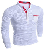 2019 New Spring Fashion Mens Dot Long Sleeve polo Shirts Stand Collar Male solid Polo Shirt free shipping plus size M-3XL