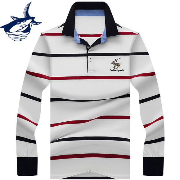 2019 New Arrival brand polo shirt men 3D Embroidery striped long sleeve men polo shirt high quality cotton camisas polo shirt
